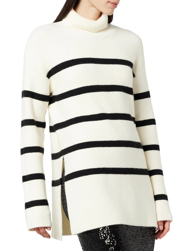 The Drop Women's Camilla Drop-Shoulder Turtleneck, Whisper White/Black, M