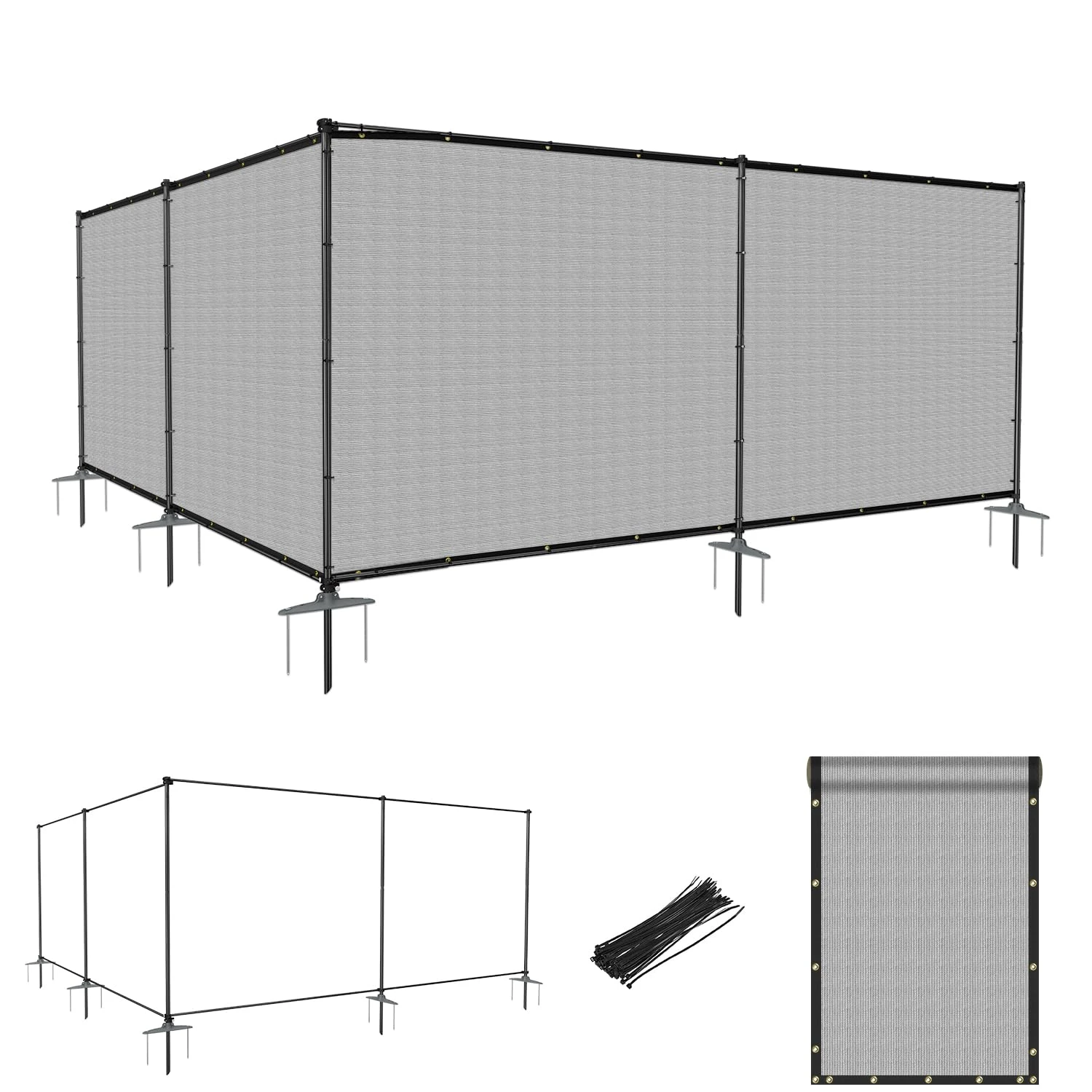 Goleray 5'Hx24'W Outdoor Freestanding Privacy Screen Fence Panels with Iron Poles, Mesh Shade Net Cover Temporary Fencing for Patio Backyard Garden Deck, Light Gray