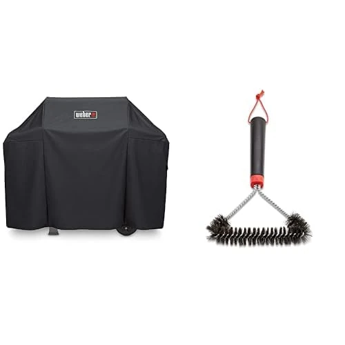 Weber Grill Cover | Spirit/Spirit II 300 & 200 BBQ Cover, Heavy Duty | Breathable UV & 6277 30 cm Three-Sided Grill Brush, Black/Silver
