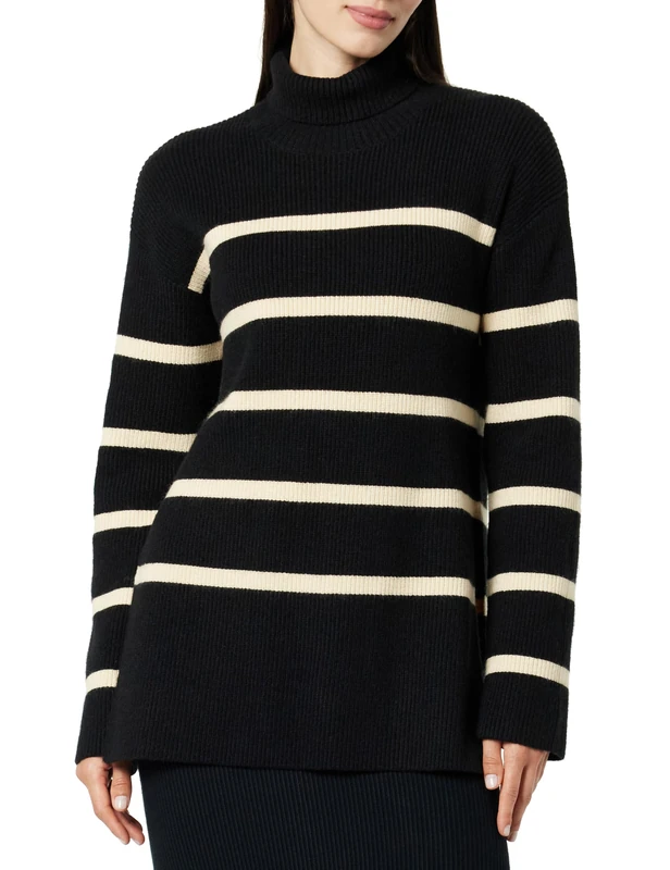 The Drop Women's Camilla Drop-Shoulder Turtleneck, Black/Crème Brulee, S