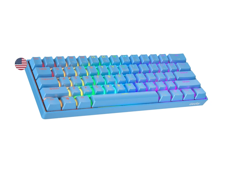 Geeky GK61 60% | Hot Swappable Mechanical Gaming Keyboard | 61 Keys Multi Color RGB LED Backlit for PC/Mac Gamer | ANSI US American Layout (Blue, Mechanical Black)