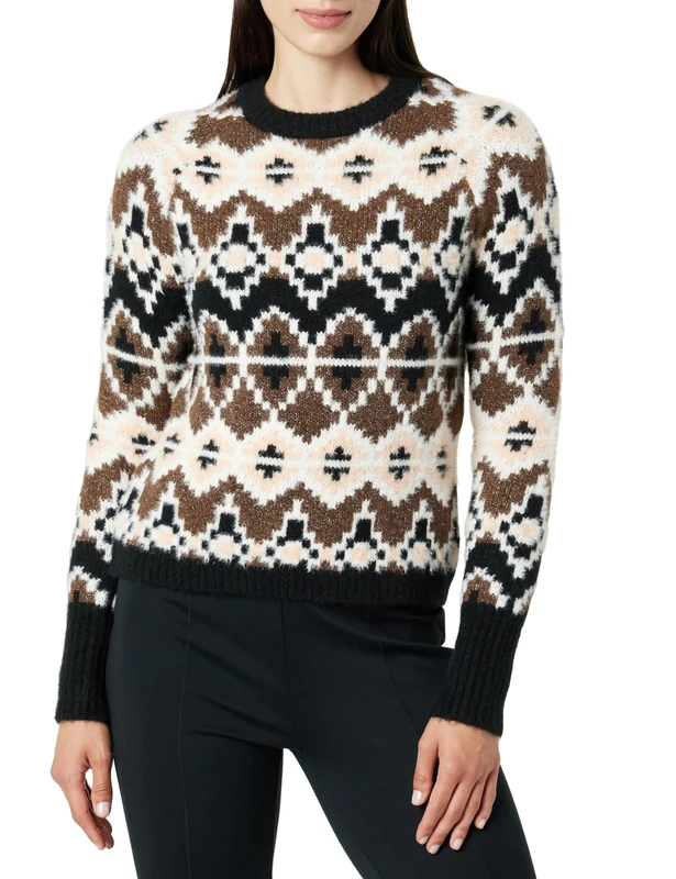 The Drop Women's Valeria Fairisle Sweater, Black/Chocolate, XXS