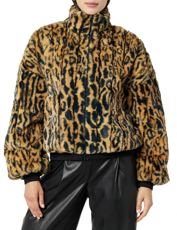 The Drop Women's Marcia Faux Fur Bomber, Cheetah, S