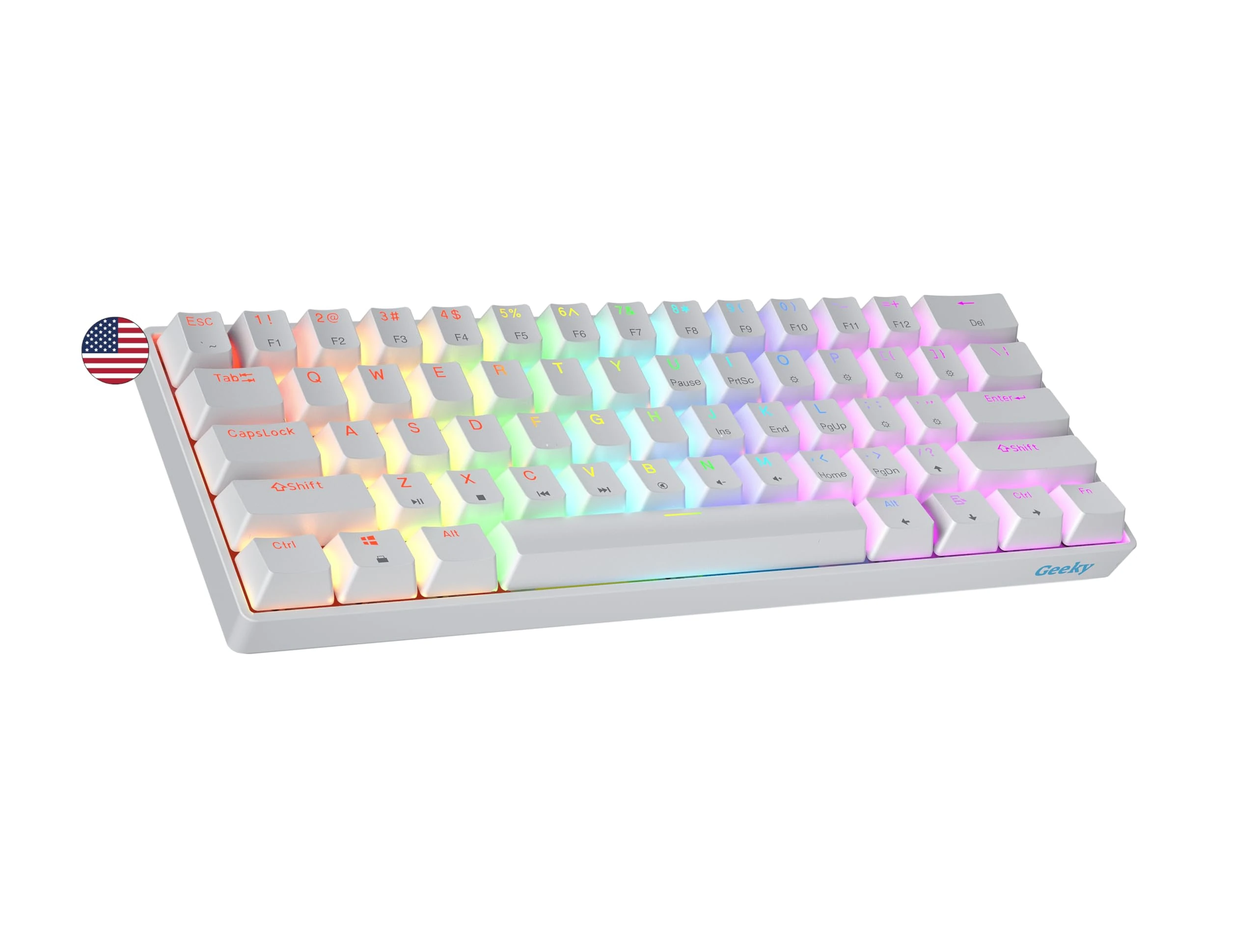 Geeky GK61 SE 60% | Mechanical Gaming Keyboard | 61 Keys Multi Color RGB LED Backlit for PC/Mac Gamer | ANSI US American Layout (White, Mechanical Red)