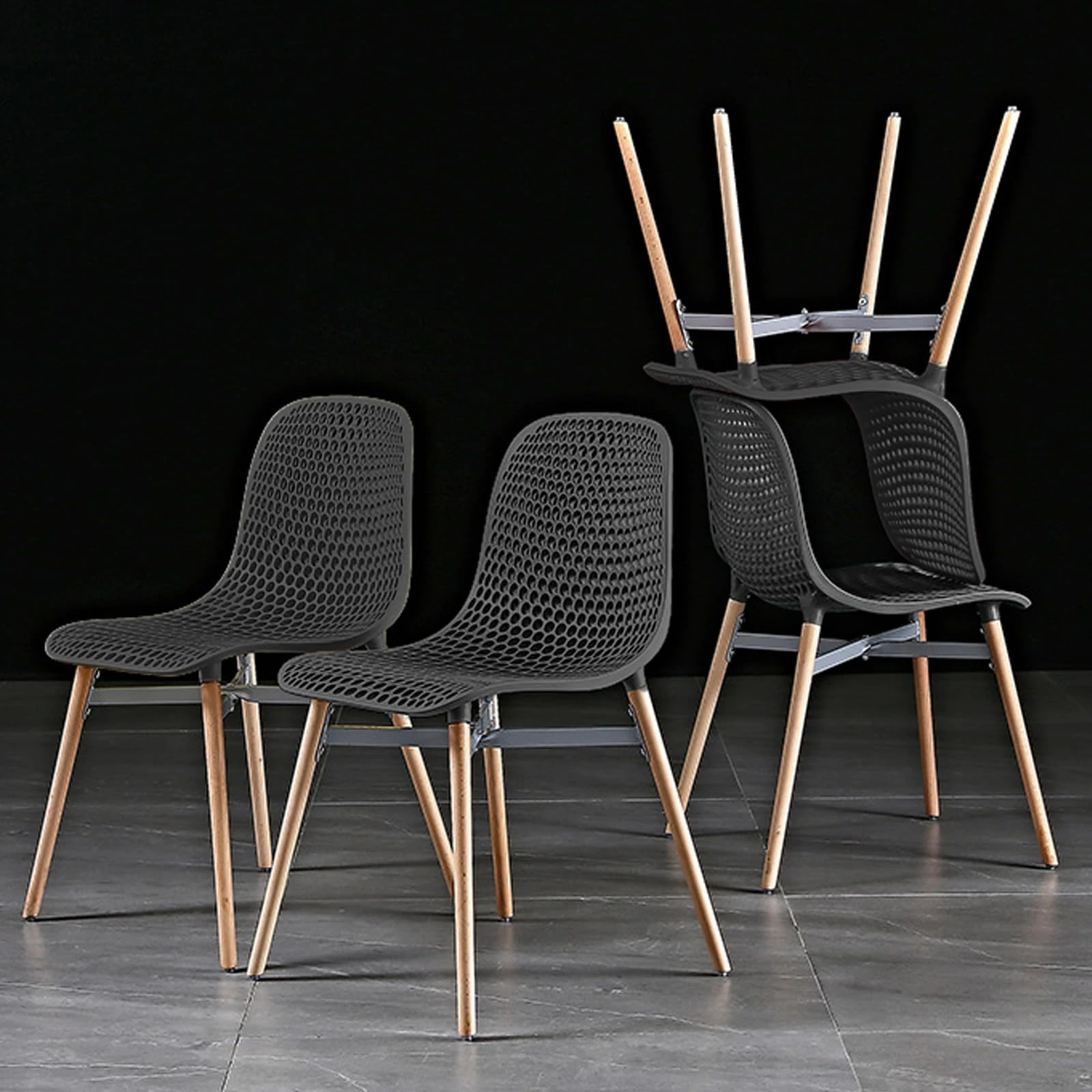 U2PICK Set of 4 Dining Chairs - Wooden Legs Plastic Accent Chairs for Vanity, Reception, Kitchen, Office, Pub, Garden, Bar & Restaurant (Black)