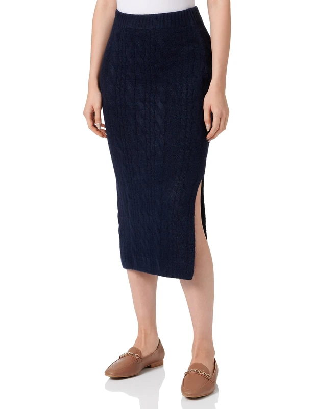 TILDEN Women's Knit midi Skirt, Navy, XS