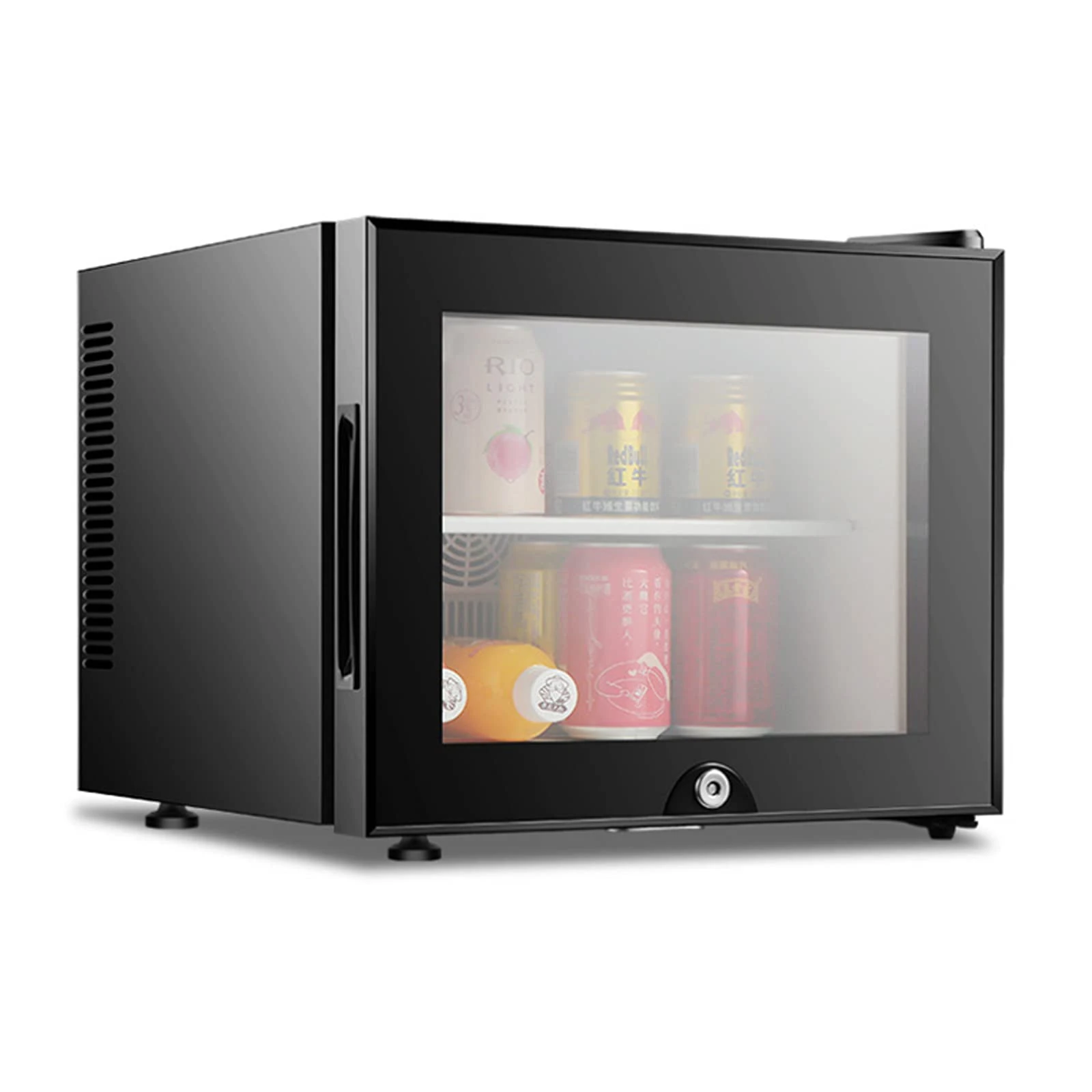 Mini Fridge Glass Door Soda Beer Wine Stainless Steel Low Noise Energy Saving Glass Door With Lock Fridge,20L Small Fridge For Hotel Rooms Dormitory