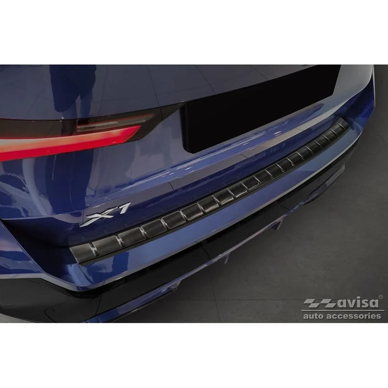 Avisa Black Stainless Steel Rear bumper protector compatible with BMW X1 U11 M-Sport 2022- 'Ribs'