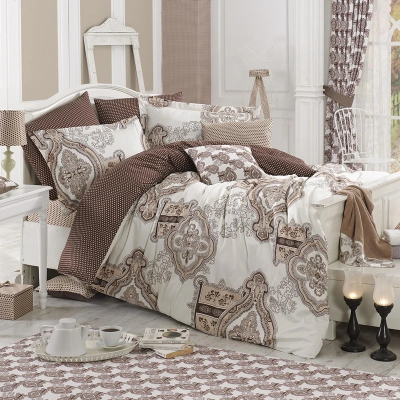 WELL HOME MOBILIARIO & DECORACIÓN Duvet Cover Set + 2 Pillowcases 240 x 220 cm Brown White Cream