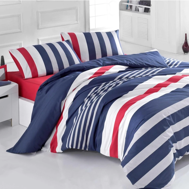 WELL HOME MOBILIARIO & DECORACIÓN Duvet Cover Set + 1 Pillowcase 155 x 220 Dark Blue Grey White Red