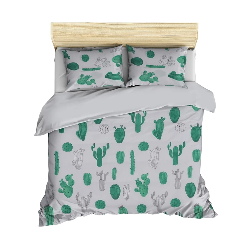 WELL HOME MOBILIARIO & DECORACIÓN Duvet Cover Set + 2 Pillowcases 240 x 220 cm White Green - Image 1