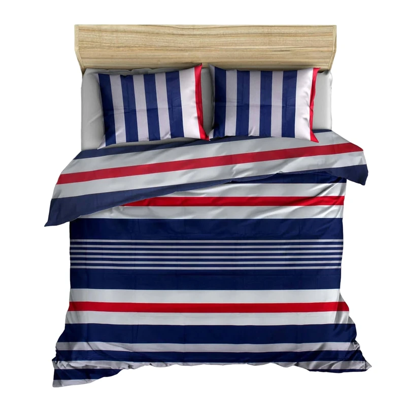 WELL HOME MOBILIARIO & DECORACIÓN Duvet Cover Set + 2 Pillowcases 240 x 220 cm Dark Blue Grey White Red