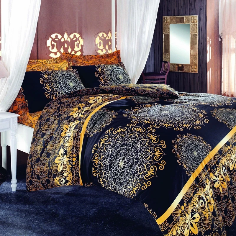 Duvet Cover Set + 2 Pillowcases 240 x 220 cm Black Yellow Beige Brown