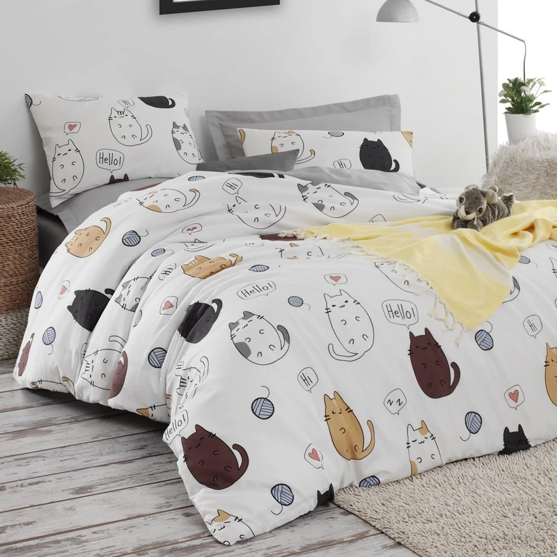 Duvet Cover Set + 2 Pillowcases 240 x 220 cm White Brown Grey