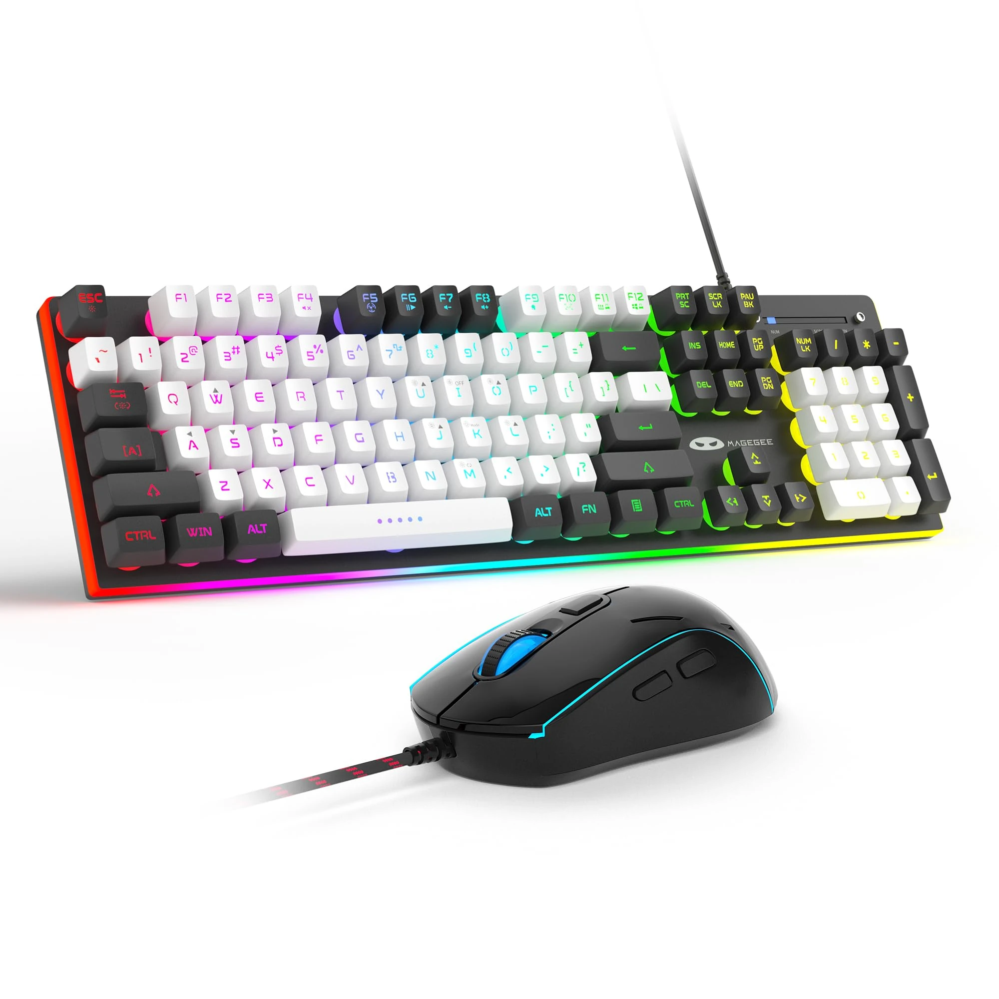 Gaming Mechanical Feel Keyboard and Mouse combo,Brushed Aluminum Panel Edge RGB Backlight Gaming Keyboard and Sensitivity Mouse with PBT Keycaps for Windows Laptop PC Xbox PS4 (Black & White)