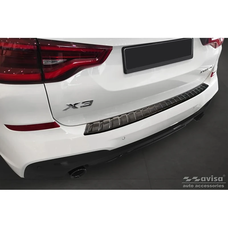 Avisa Black Stainless Steel Rear bumper protector compatible with BMW X3 G01 M-Package 2017-2021 & Facelift 2021-2024 Incl. M Competition 2019-2021 'Ribs'