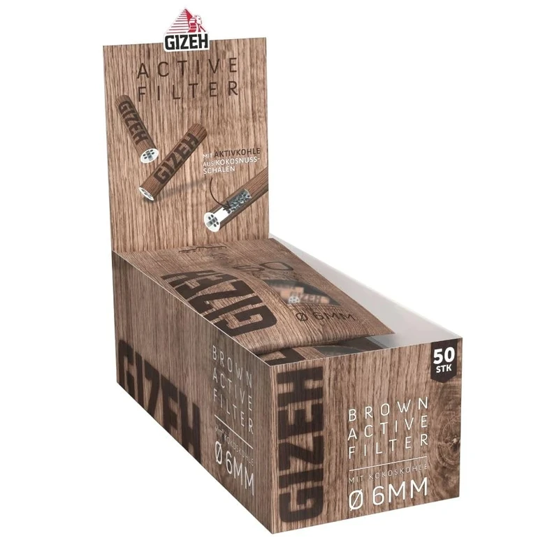 GIZEH Raucherbedarf 20582 Gizeh Activated Carbon Filter Slim Size 6 mm Brown-10 Bags of 50 Filters, Paper