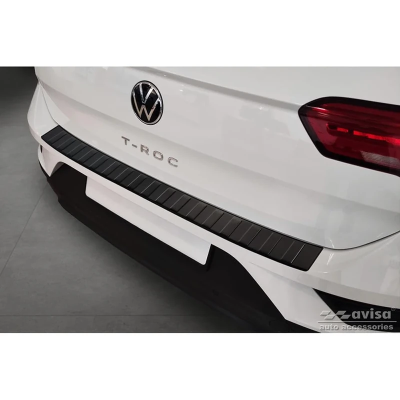 Avisa Matt Black Stainless Steel Rear bumper protector compatible with Volkswagen T-Roc 2017-2022 & Facelift 2022- incl. Cabrio 'Ribs'