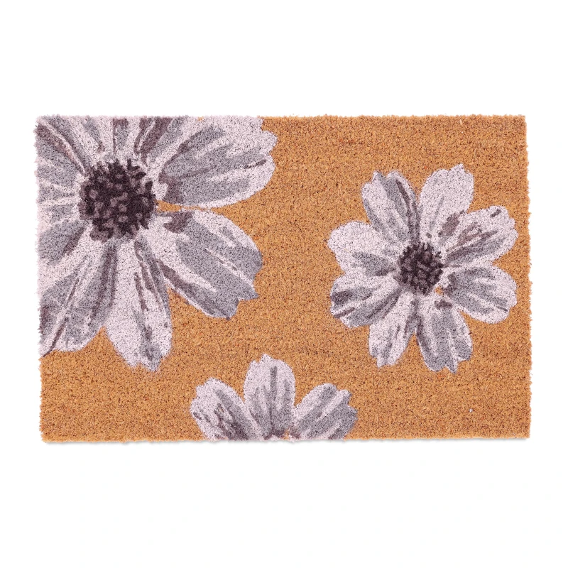 Relaxdays Coir Doormat, Floral Design, 40 x 60 cm, Non-Slip Welcome Mat, Weatherproof, Indoors & Outdoors, Multicoloured, Coco