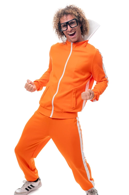 ComfyCamper Orange Jumpsuit Costume - Adult Mens Tracksuit Track Suit Jumpsuit Halloween Cosplay Costumes Teens Boys, Orange, Large
