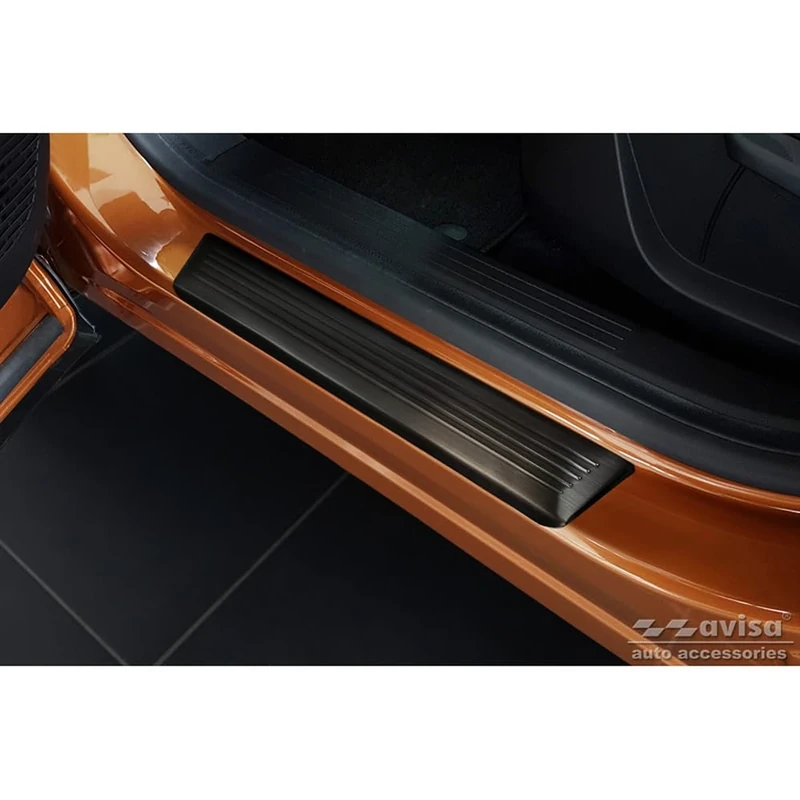 Avisa Black Stainless Steel Door sill protectors compatible with Renault Captur II 2020- & Mitsubishi ASX II 2023- 'Lines' - 4-pieces