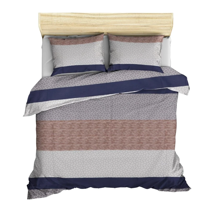 WELL HOME MOBILIARIO & DECORACIÓN Set of Nordic Blankets + 2 Pillow Covers 240 x 220 cm Camel Grey Navy Blue White - Image 1