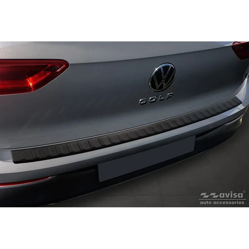 Avisa Matt Black Stainless Steel Rear bumper protector compatible with Volkswagen Golf VIII HB 5-doors 2020-2024 & FL 2024-