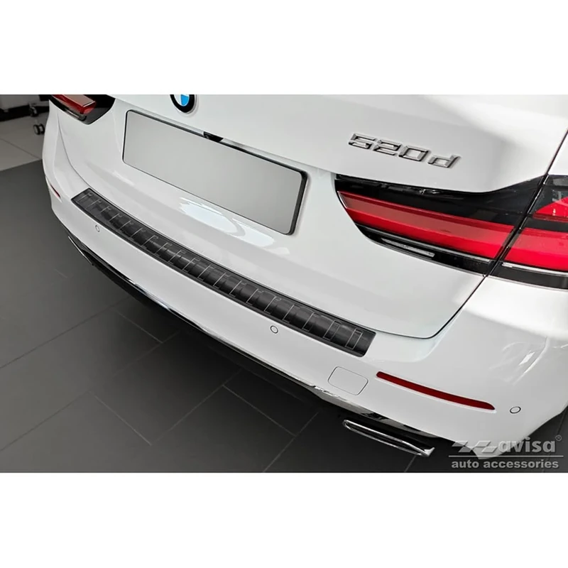 Avisa Black Stainless Steel Rear bumper protector compatible with BMW 5-Series G31 Touring Facelift 2020-2024 excl. M-Sport 'Ribs'