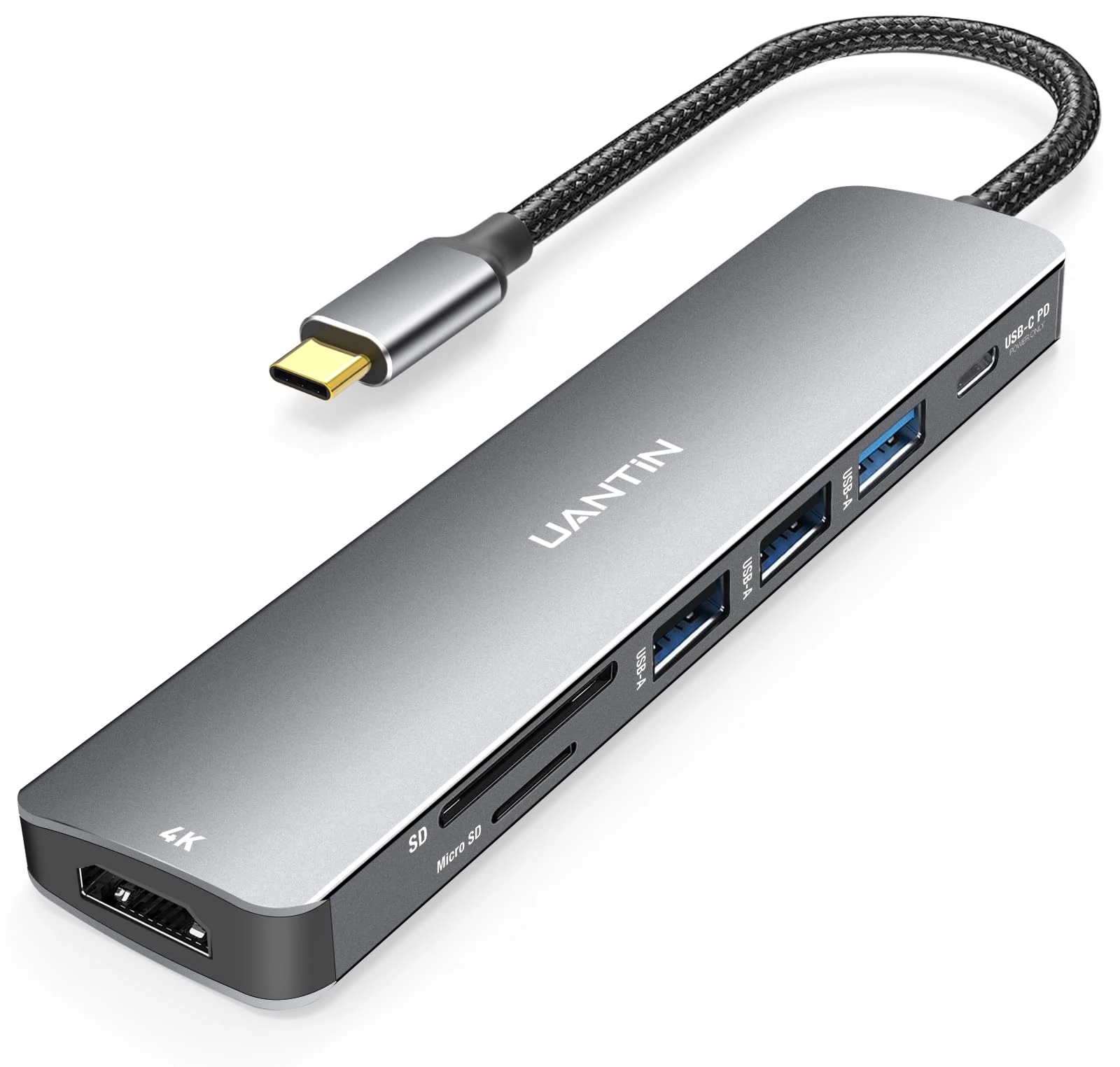 UANTIN USB C Hub 7 in 1 Multiport Adapter with 4K HDMI Dongle, 100W PD, SD/TF Card Reader, 3 USB-A, USBC Docking Station for MacBook Mac Pro/Air, Dell, HP, ASUS, Acer and Other Type C Laptops