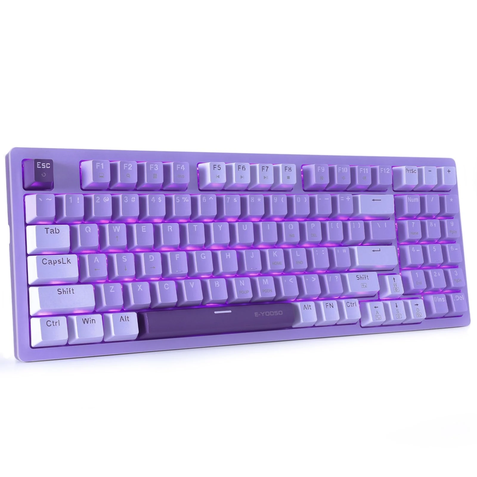 HUO JI Mechanical Gaming Keyboard USB Wired Compact with Number Pad, Purple Led Backlit, Red Switch, Detachable Type C Cable, 94 Keys for PC/Computer/Laptop, Purple and White