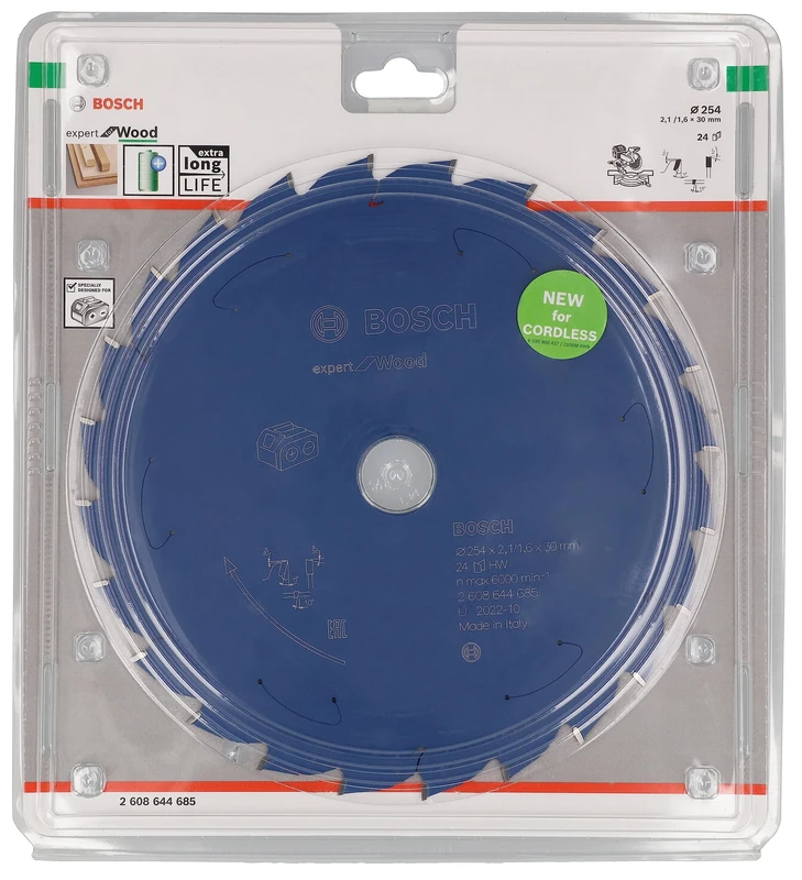 Bosch Professional 1x Circular Saw Blade Expert for Wood (Ø 254 x 2.1/1.6 x 30 mm, 24 teeth, Accessories Cordless Circular Saw)