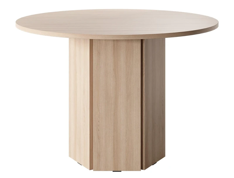 SELSEY Hexa Round Wood Dining Table 110 x 75 cm, Modern Lindberg Oak Finish, Spacious Top & Hexagonal Leg, Scratch & Moisture Resistant, Seats 4, Laminated Board with ABS Edges, Floor, Safe