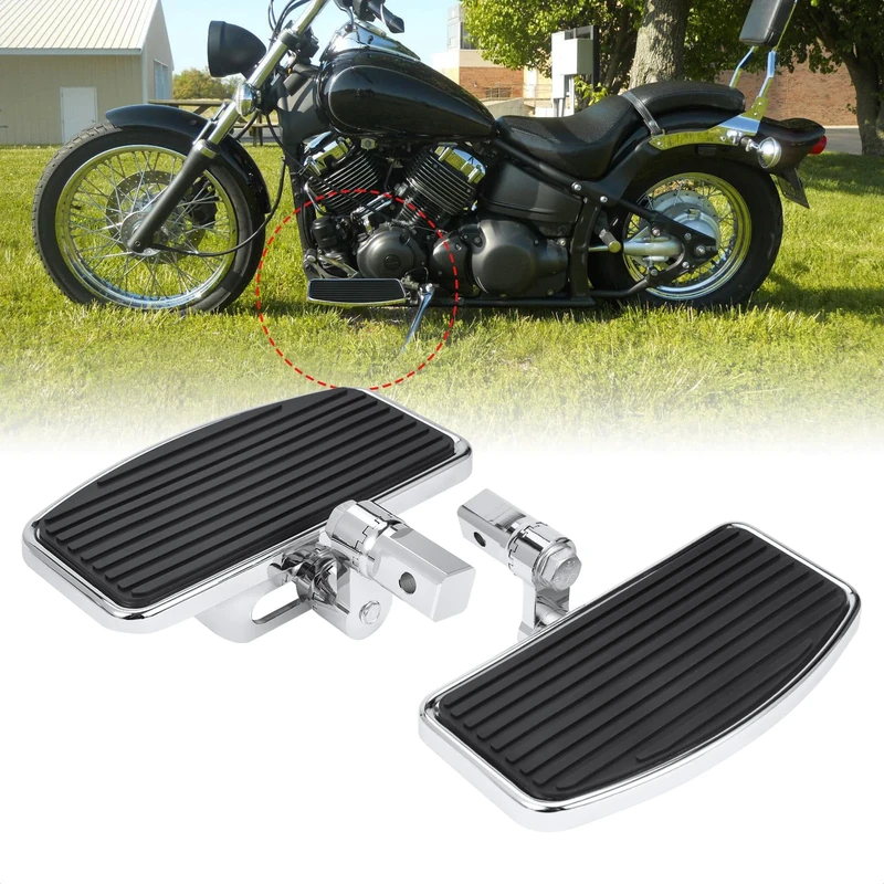 BRZOXIN Motorcycle Floorboards, Chrome Plated Foot Pegs for 1998-2019 Yamaha V-Star Drag Star V-MAX, Angle Adjustable Footrest for Honda VTX Steed Magna Shadow, Foot Pedals for Suzuki GZ VL