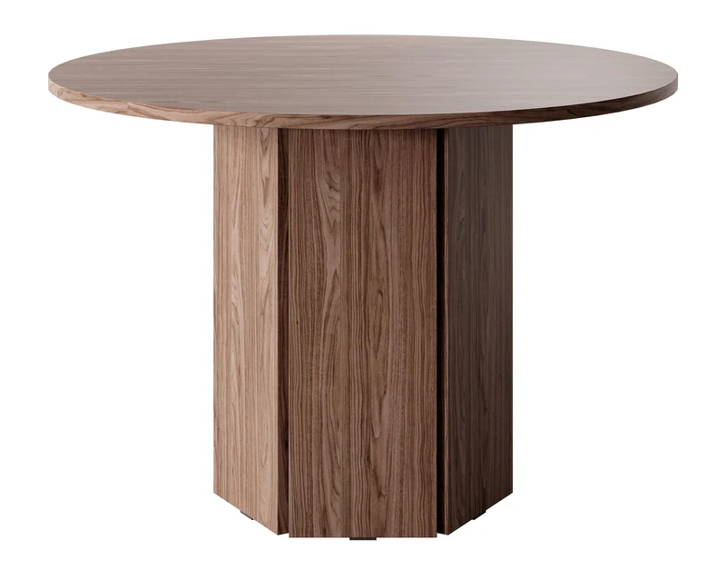 SELSEY Hexa Round Wood Dining Table 110 x 75 cm, Modern Wisconsin Walnut Finish, Spacious Top & Hexagonal Leg, Scratch & Moisture Resistant, Seats 4, Laminated Board with ABS Edges, Floor, Safe