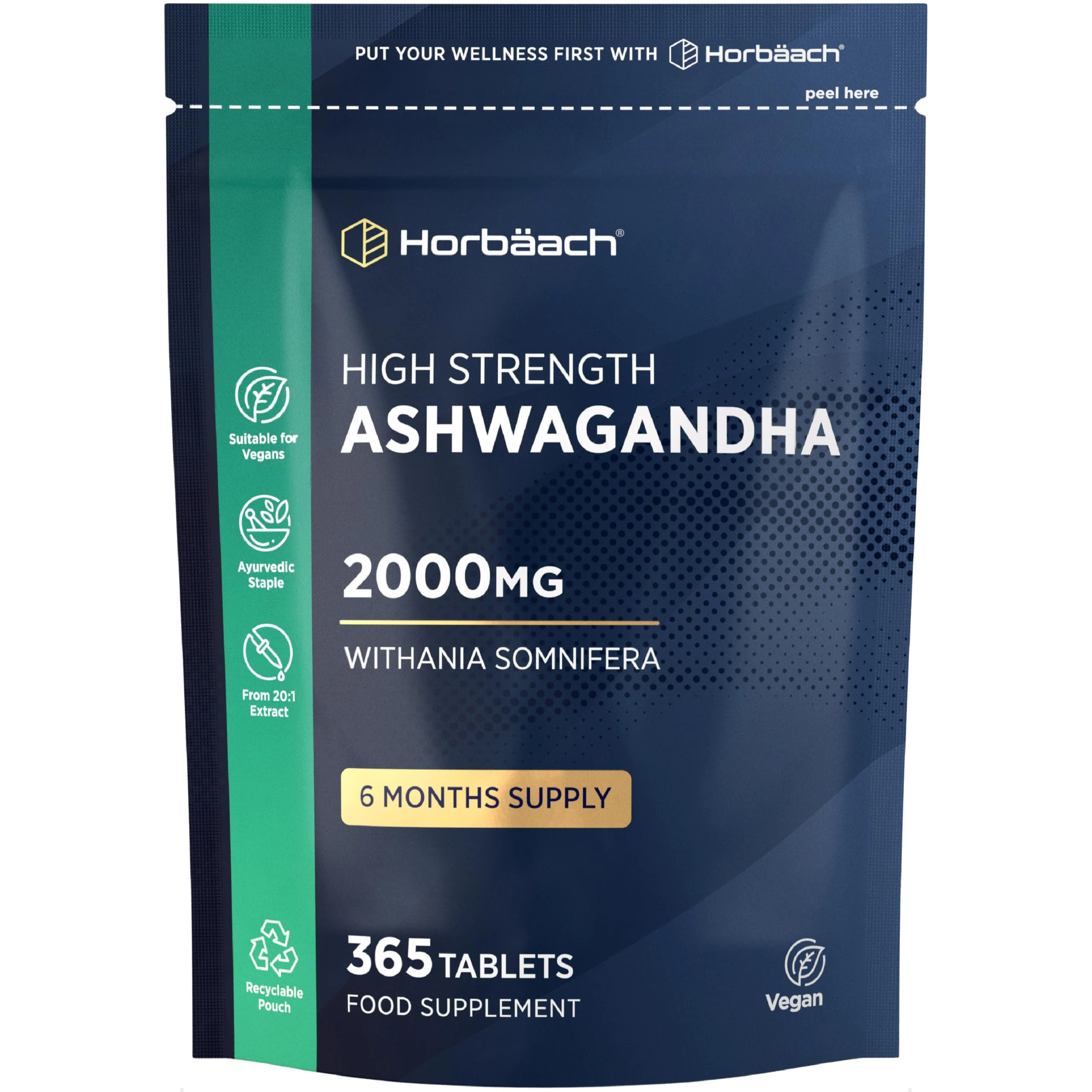 Ashwagandha High Strength 2000mg | 365 Vegan Tablets | Ashwagandha Root | Suitable for Men & Women | by Horbaach