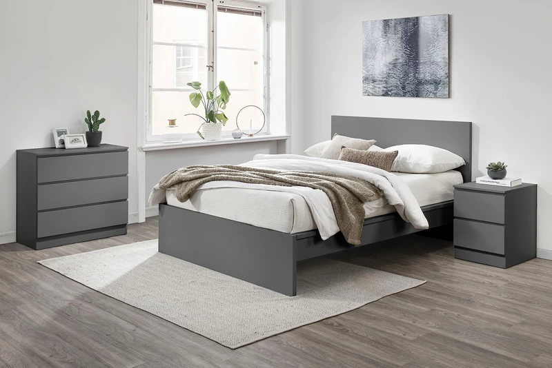 Birlea Oslo Grey Double Bed Frame 4FT6 Bedstead Minimalist Design