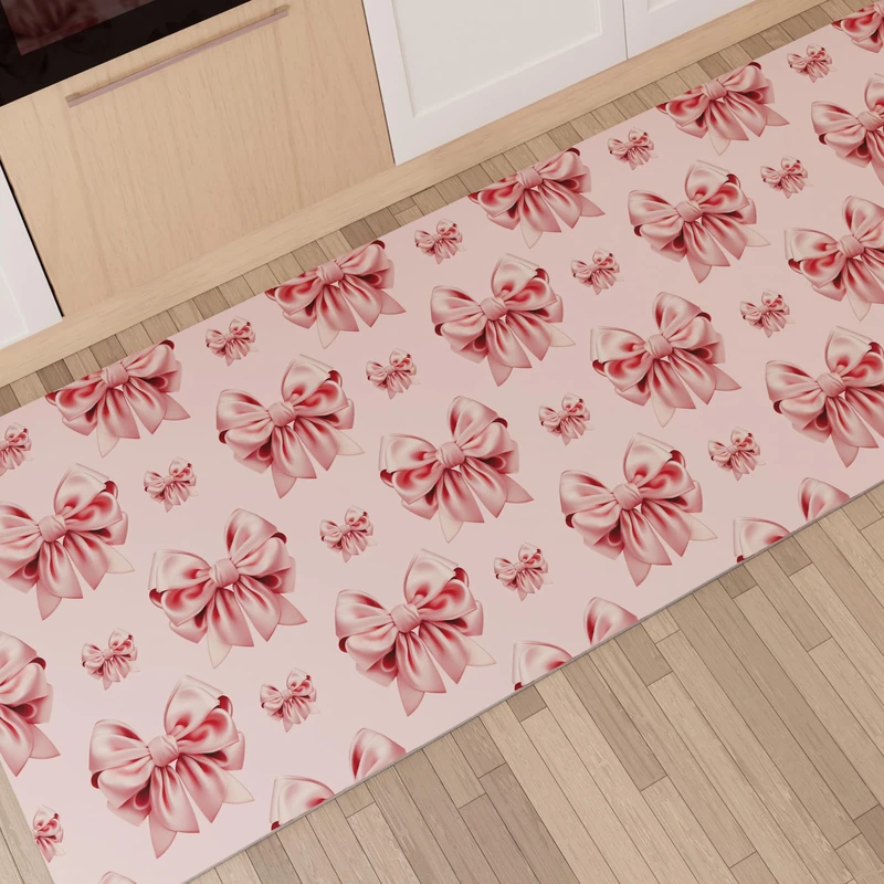 PETTI Artigiani Italiani - Kitchen Rug, Non-Slip Washable Kitchen Rug, Kitchen Runner, Kitchen Runner, 52 x 440 cm, Pink Bow Design, 100% Made in Italy