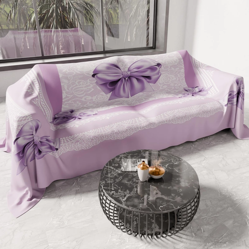 PETTI Artigiani Italiani - Microfibre Sofa Cover 260 x 270 cm, Lilac Bow Pattern | Multipurpose for Sofas, Bedspreads and Table Covers | Washable Protective Cover