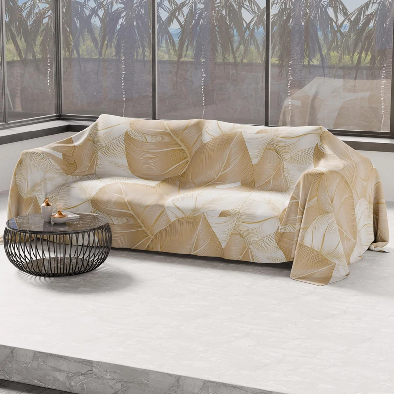 PETTI Artigiani Italiani - Microfibre Sofa Cover 260 x 270 cm, Tropical 05 Taupe Pattern | Multipurpose for Sofas, Bedspreads and Table Covers | Washable Protective Cover