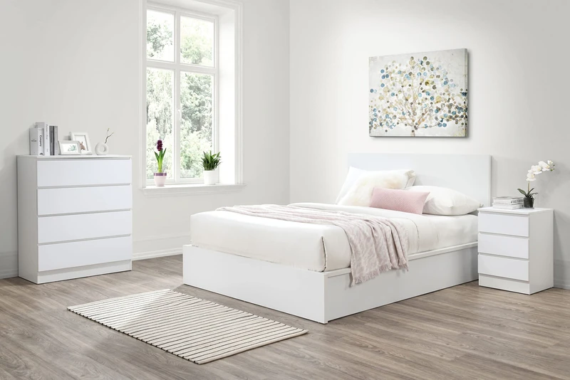 Birlea Oslo White Double Ottoman Bed 4FT6 Bedstead Minimalist Design