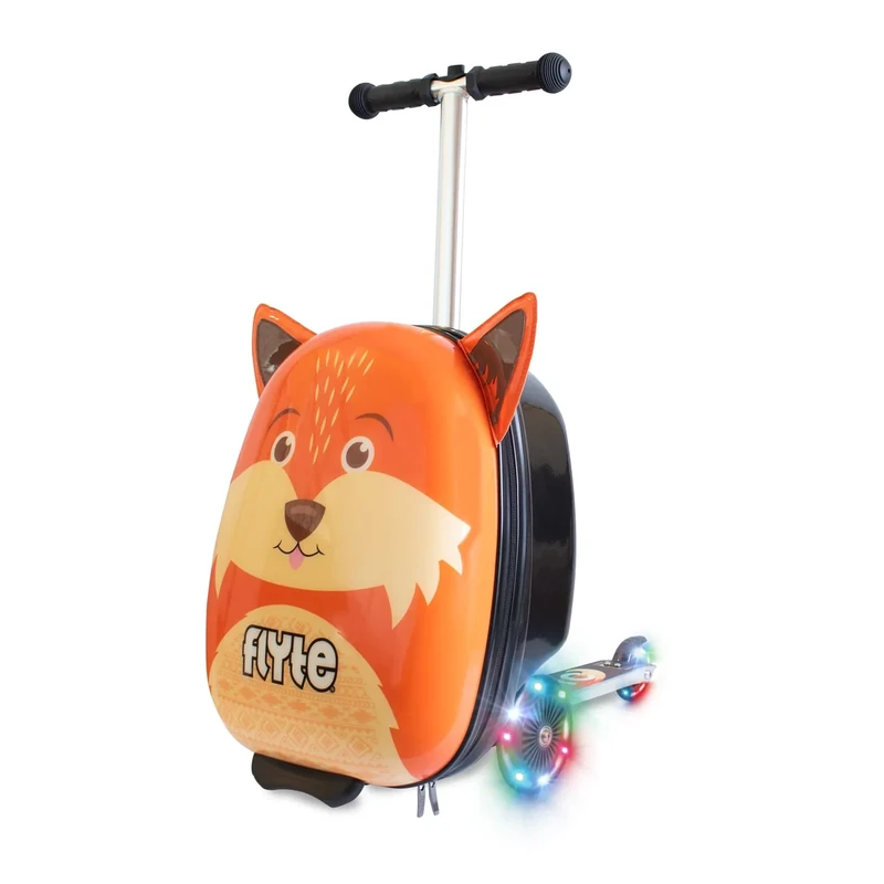 Flyte Scooter Suitcase Frazer The Fox - 2-in-1, 18 Inch Ride on Children's Luggage, 25 Litre Capacity Kids Suitcases on Wheels for Boys and Girls Aged 4+, Foldable Waterproof Kids Suitcase