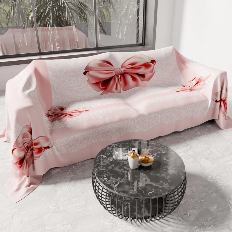 PETTI Artigiani Italiani - Microfibre Sofa Cover 260 x 270 cm, Pink Bow Pattern | Multipurpose for Sofas, Bedspreads and Table Covers | Washable Protective Cover