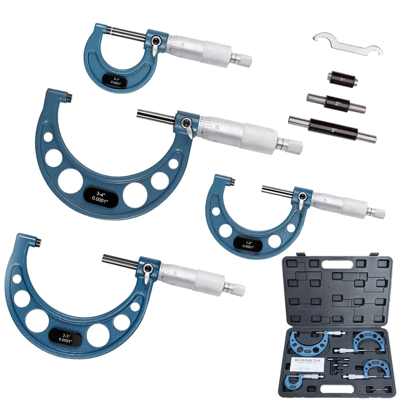 HDLNKAK Outside Micrometer Set, 0-4" Machinist Micrometer, 4 Pcs Machinist Tool Set, 0.0001" Graduation Micrometer Set, Alloy Precision Micrometer, Laser-Etched Micrometer Standard Set with Case
