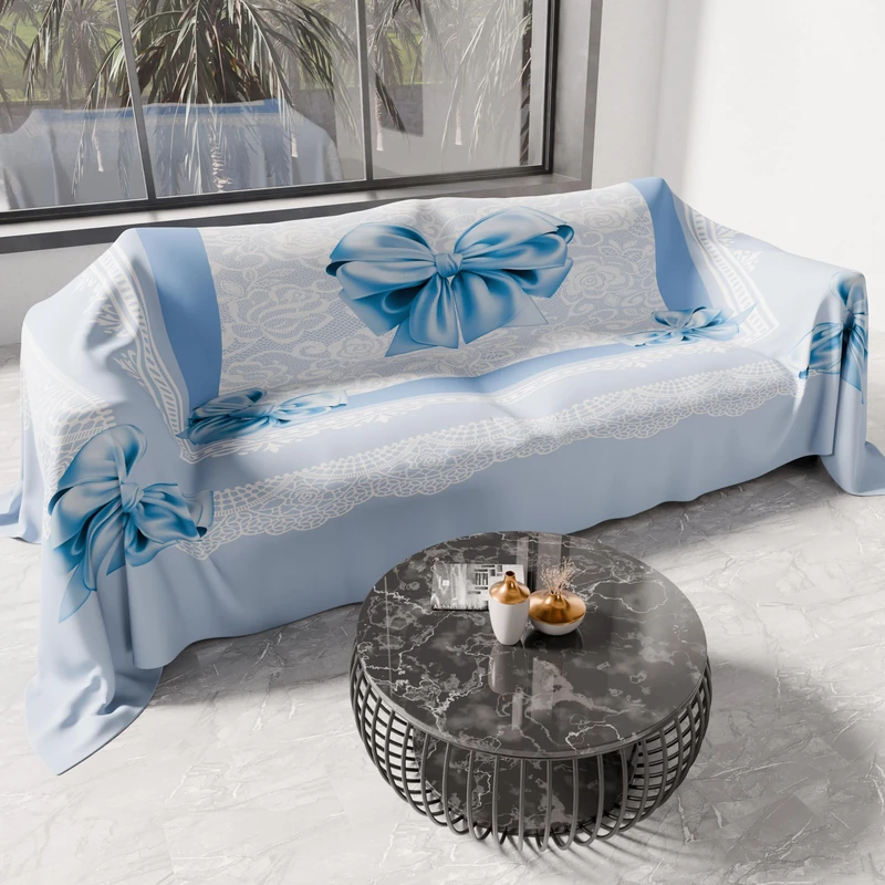 PETTI Artigiani Italiani - Microfibre Sofa Cover 260 x 270 cm, Light Blue Bow Pattern | Multipurpose for Sofas, Bedspreads and Table Covers | Washable Protective Cover