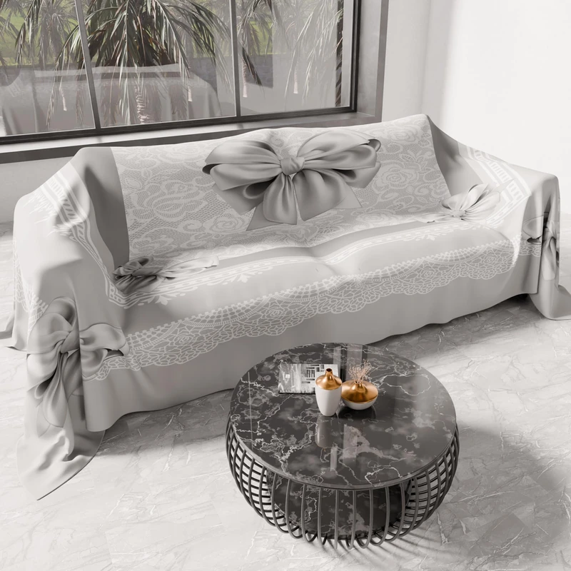 PETTI Artigiani Italiani - Microfibre Sofa Cover 260 x 270 cm, Grey Bow Pattern | Multipurpose for Sofas, Bedspreads and Table Covers | Washable Protective Cover