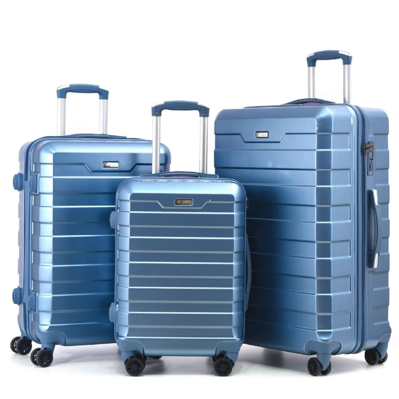 RMW Suitcase Large Medium Cabin Size | Hard Shell | Lightweight | 4 Dual Spinner Wheels | Trolley Luggage Suitcase | Hold Check in Luggage | TSA Combination Lock (Ice Blue, 3 Piece Full Set)