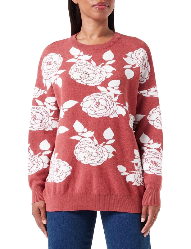 Sidona Women's Sweater with Pearls Jumper, Antique Pink White, XS/S