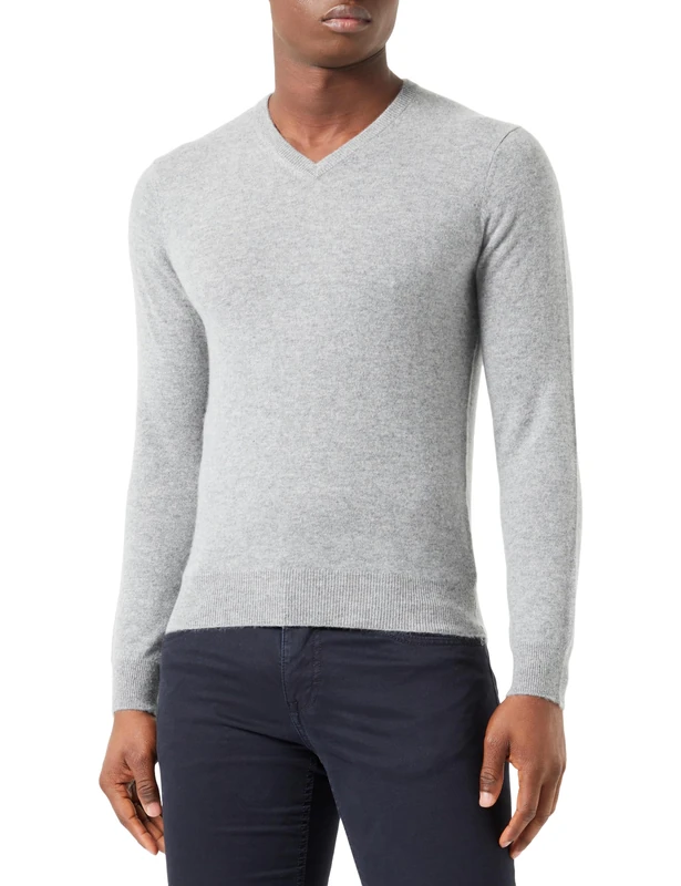 TILDEN Men's Cashmere Jumper Sweater, Grey Melange, S - Image 1