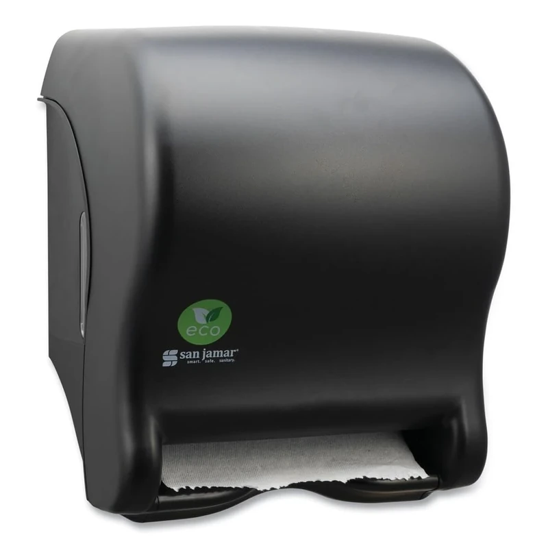 San Jamar ecoLogic Tear-N-Dry Recycled Plastic Electronic Paper Towel Dispenser, Battery Powered Towel Dispenser, Wall Mounted Dispenser for Home and Business, 10 Inch Rolls, Black