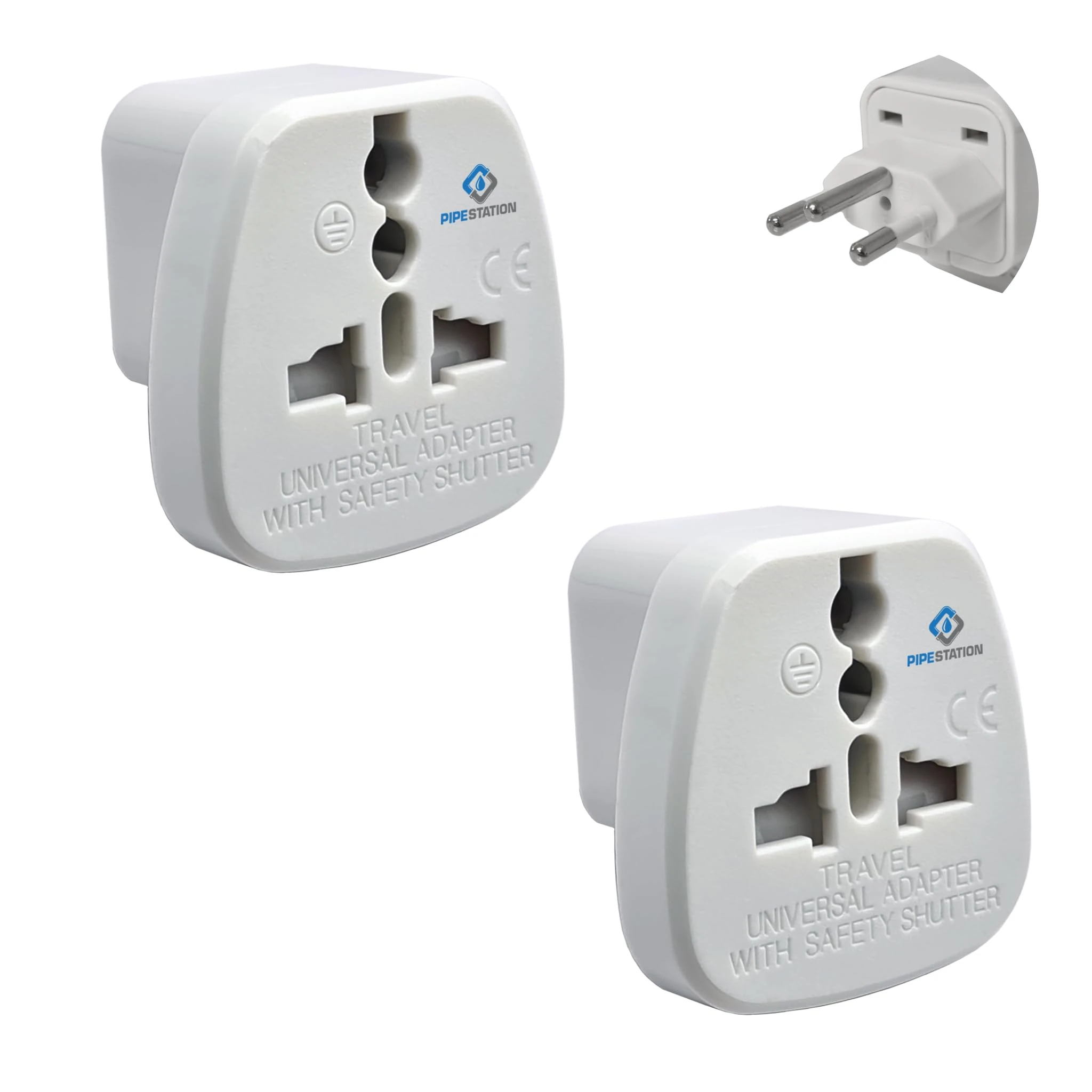 Pipestation 2 Pack UK to Swiss Plug Adapter - Small, Light & Compact for Travel